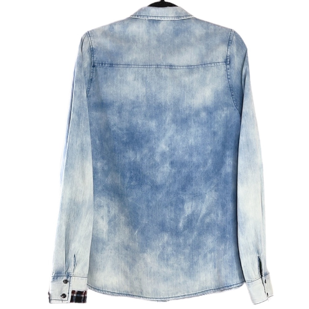 White Crow Buckle Blue Red Flannel Patchwork Button‎ Down Long Sleeve Shirt L - Picture 6 of 9